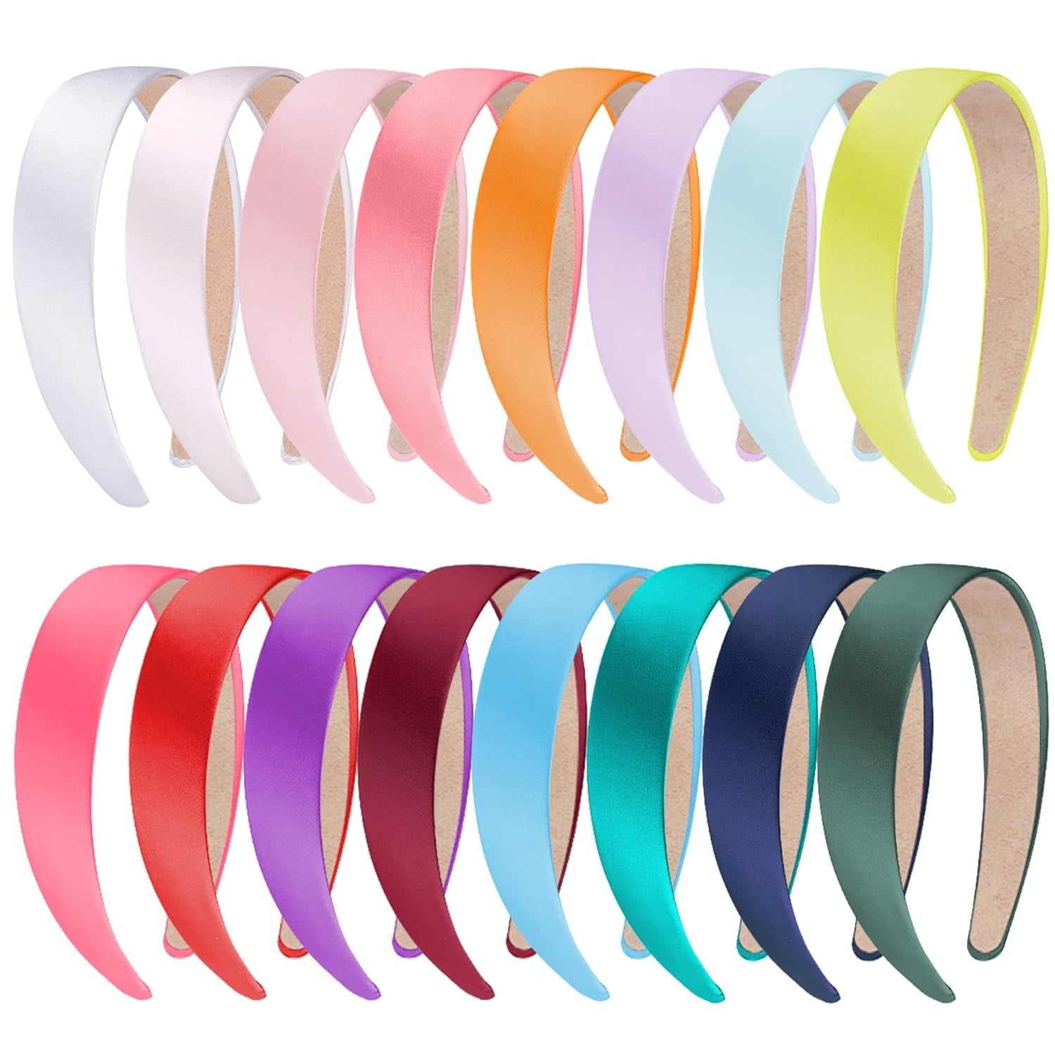 16 Pieces Colorful Satin Hair Accessories - 1 Inch Plastic Covered Headbands for Women and Girls